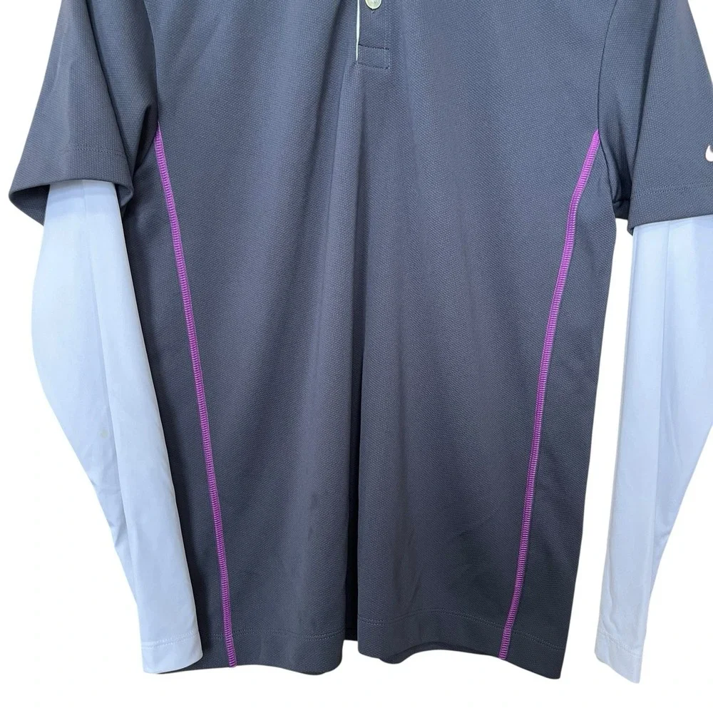 Nike Golf Polo Shirt Women's XL Gray White Long Sleeve Dri-FIT Collared Preppy